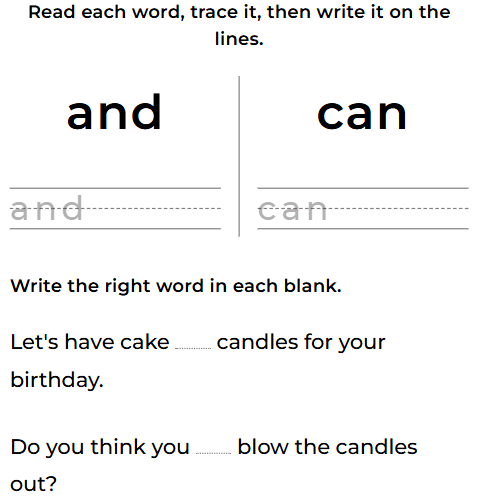 Sight Words Trace Write