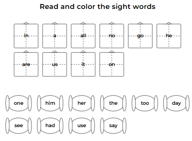 Sight Word Color Recognition Grid