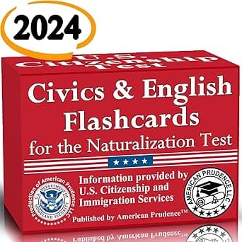 Civics and English flashcards to Study for The US citizenship Test with Official 100 USCIS Illustrated Questions and Answers for American Civics and English Proficiency Exams