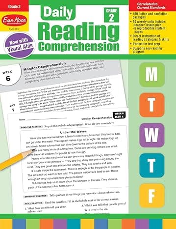 Evan-Moor Daily Reading Comprehension, Grade 2 - Homeschooling & Classroom Resource Workbook, Reproducible Worksheets, Teaching Edition, Fiction and Nonfiction, Lesson Plans, Test Prep
