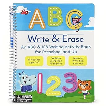 Write & Erase ABC and 123: Wipe Clean Writing & Tracing Workbook Skills for Preschool Kids and Up Ages 3-5: Includes Letter and Number Tracing, Early ... Erase Marker & Bonus Restickable Stickers.
