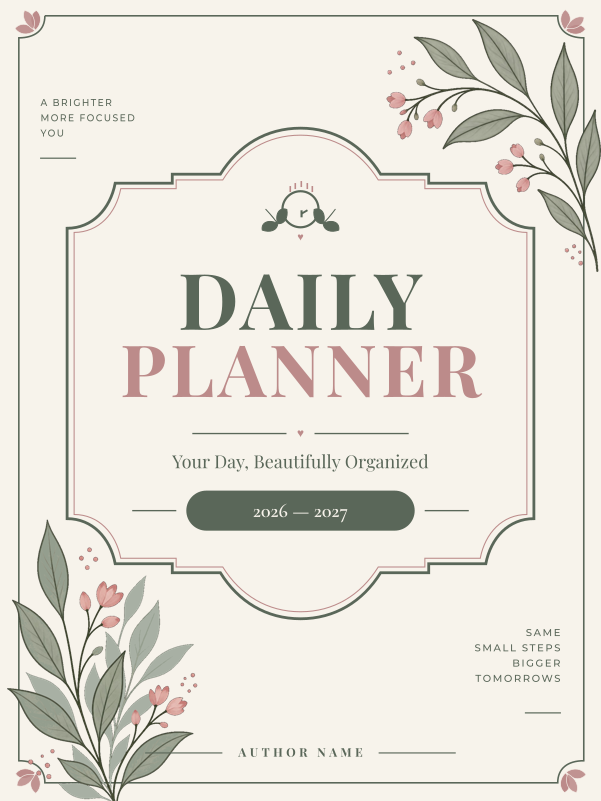 Botanical Daily Planner cover template preview