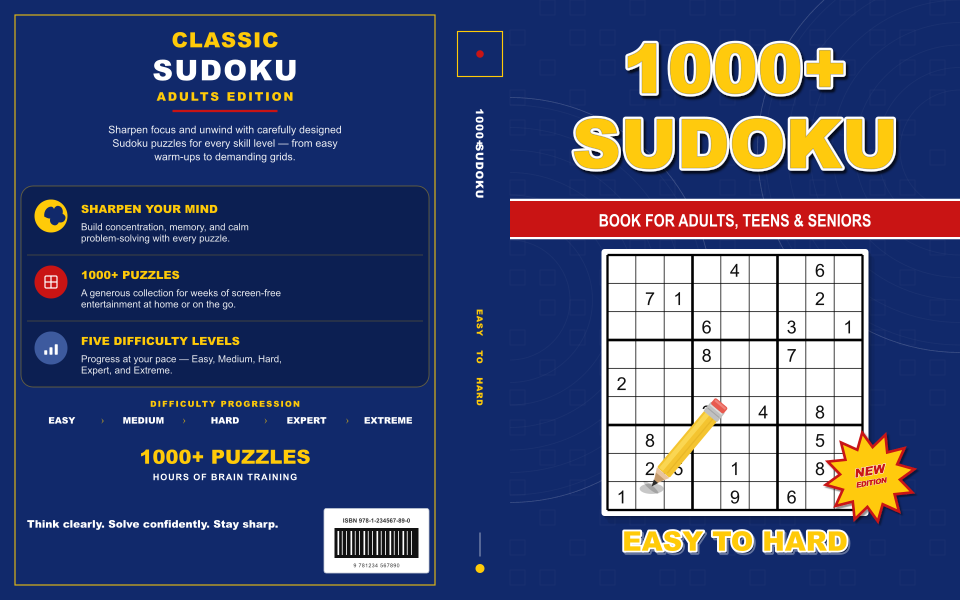 Classic Sudoku Adults Edition cover template preview
