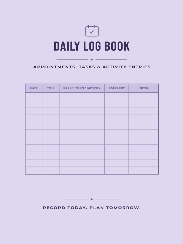 Daily Log Book cover template preview