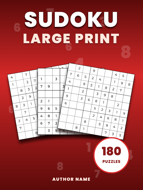 Sudoku Large Print (Red) cover template preview