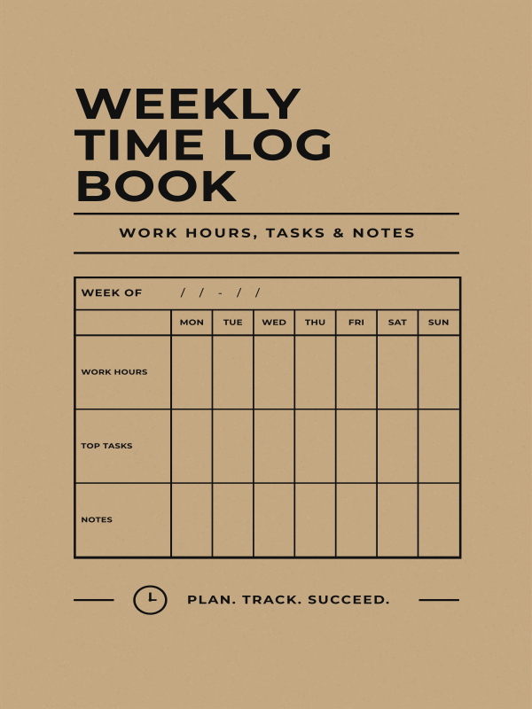 Weekly Time Log Book cover template preview