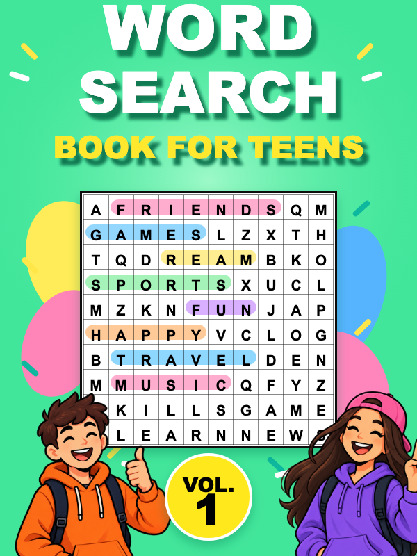 Word Search Book for Teens cover template preview